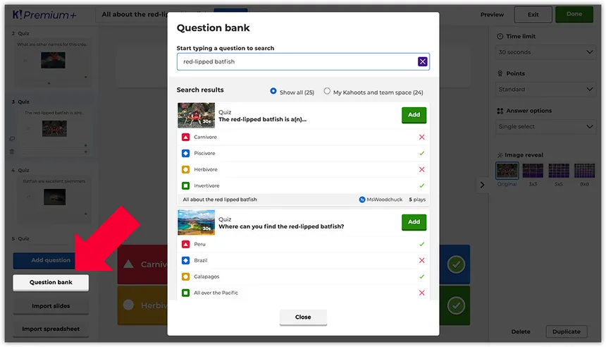 How to create a kahoot using question bank